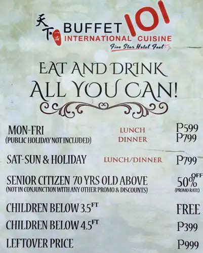 buffet 101 cebu|buffet 101 price list.